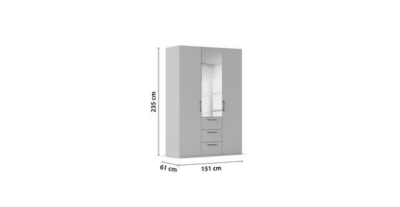 DREHTÜRENSCHRANK 151/235/61 cm,  in Weiß, 3-türig  - Edelstahlfarben/Weiß, Basics, Glas/Holzwerkstoff (151/235/61cm) - Novel