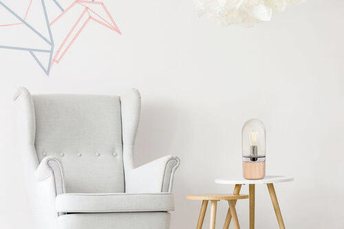 BORDSLAMPA 14/14/33 cm   - champagne, Trend, trä/glas (14/14/33cm) - Kayoom