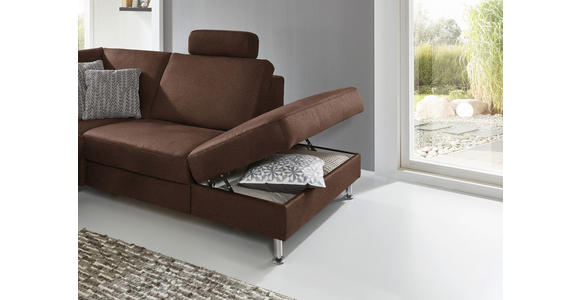 ECKSOFA in Mikrofaser Dunkelbraun  - Dunkelbraun/Alufarben, Design, Textil/Metall (275/242cm) - Dieter Knoll