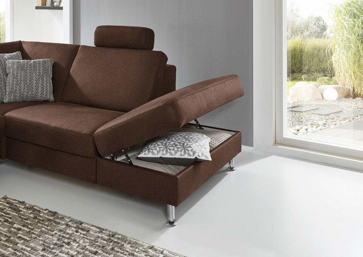 ECKSOFA in Mikrofaser Dunkelbraun  - Dunkelbraun/Alufarben, Design, Textil/Metall (275/242cm) - Dieter Knoll