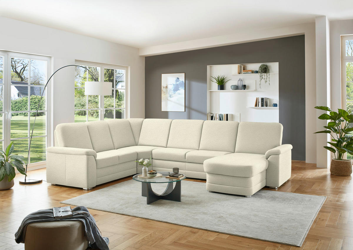 WOHNLANDSCHAFT  in Chenille Beige  - Beige/Alufarben, KONVENTIONELL, Holz/Textil (235/329/160cm) - Beldomo Comfort