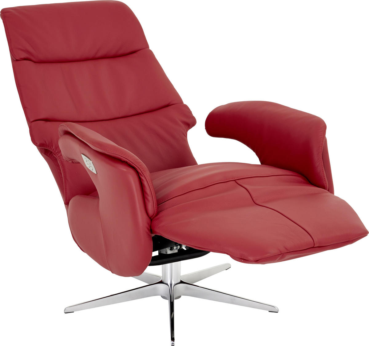 RELAXSESSEL Echtleder Relaxfunktion    - Rot/Alufarben, Design, Leder/Metall (71/107/80cm) - Welnova