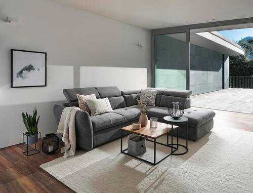 ECKSOFA Dunkelgrau Mikrofaser  - Dunkelgrau/Schwarz, Design, Kunststoff/Textil (254/224cm) - Stylife