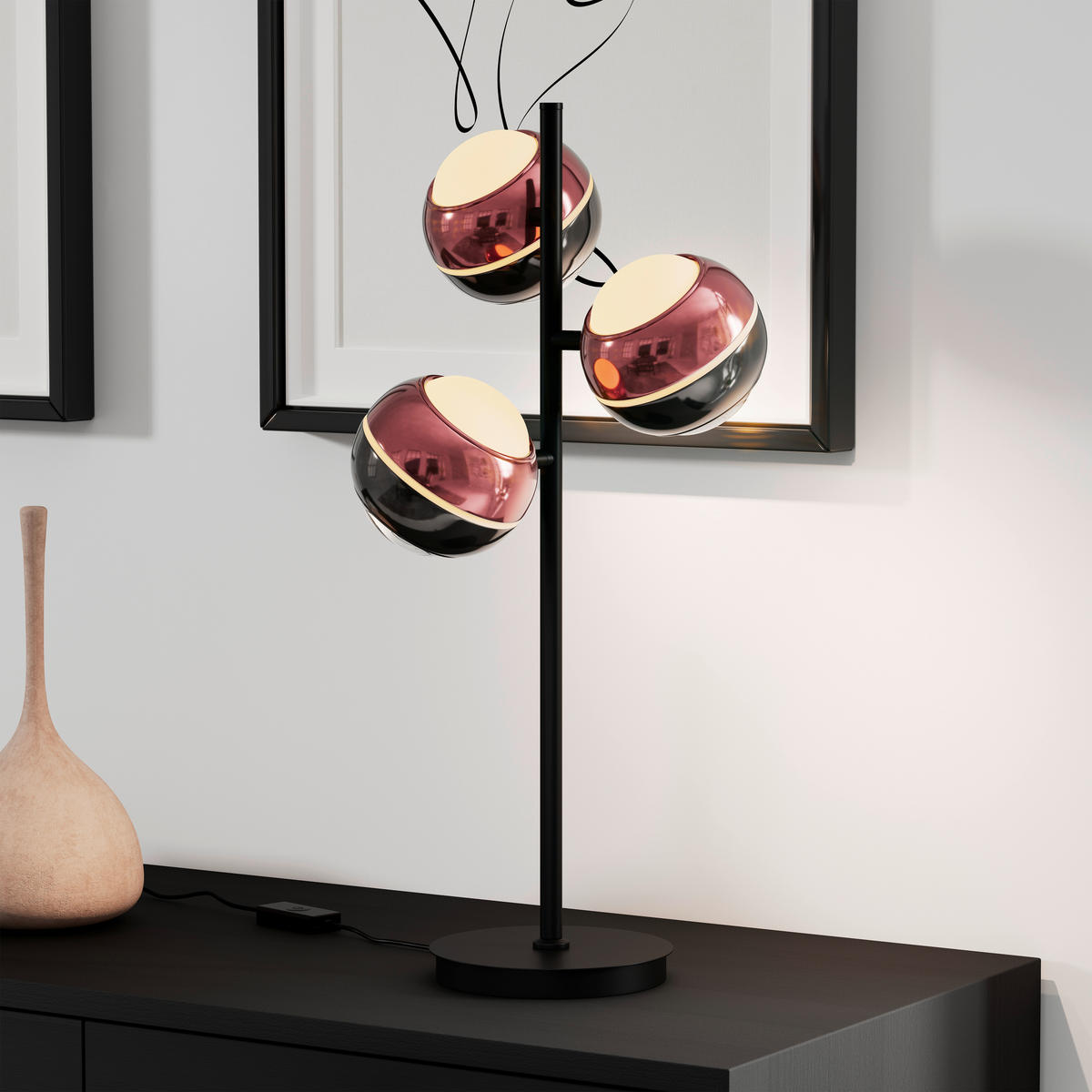 LED-TISCHLEUCHTE Easy 28/60 cm  - Schwarz/Kupferfarben, Design, Glas/Kunststoff (28/60cm) - Dieter Knoll