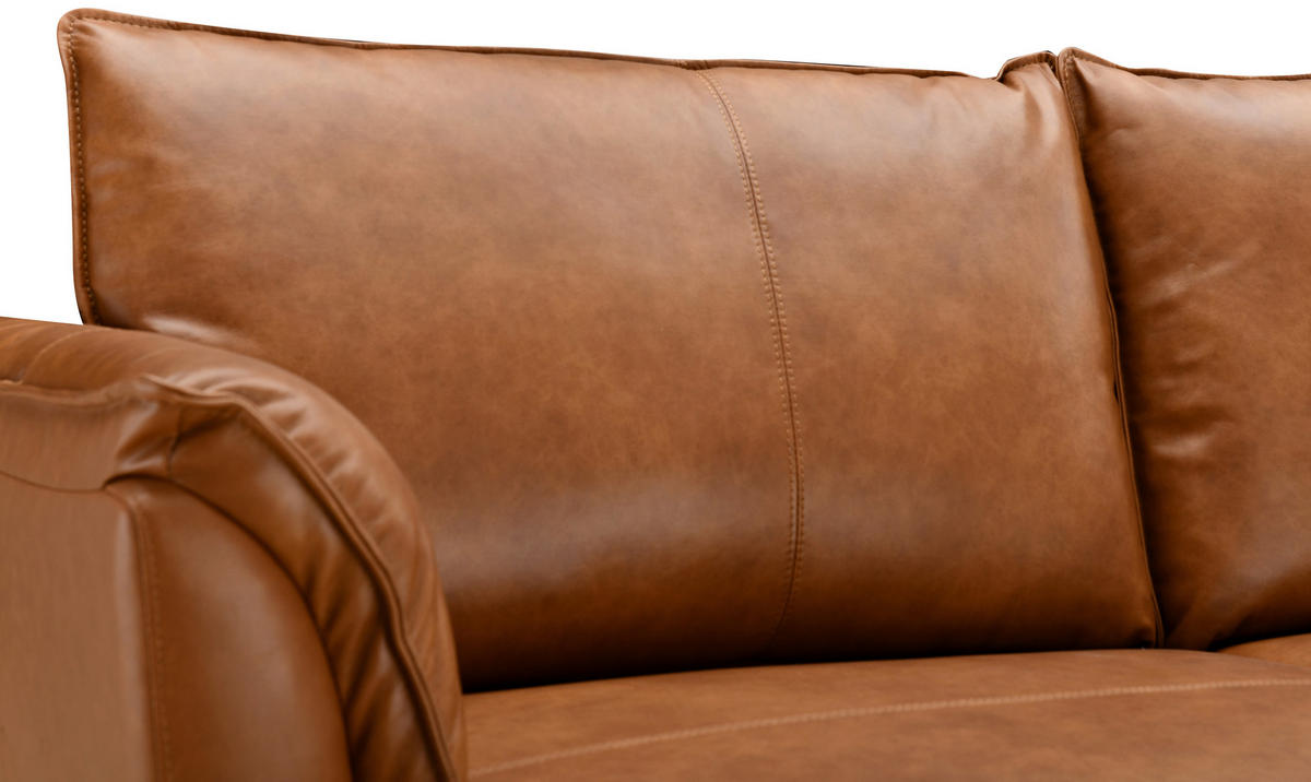 2-SITZER-SOFA Cognac Echtleder Lederlook  - Cognac/Schwarz, Design, Leder/Holz (195/87/90cm) - MID.YOU