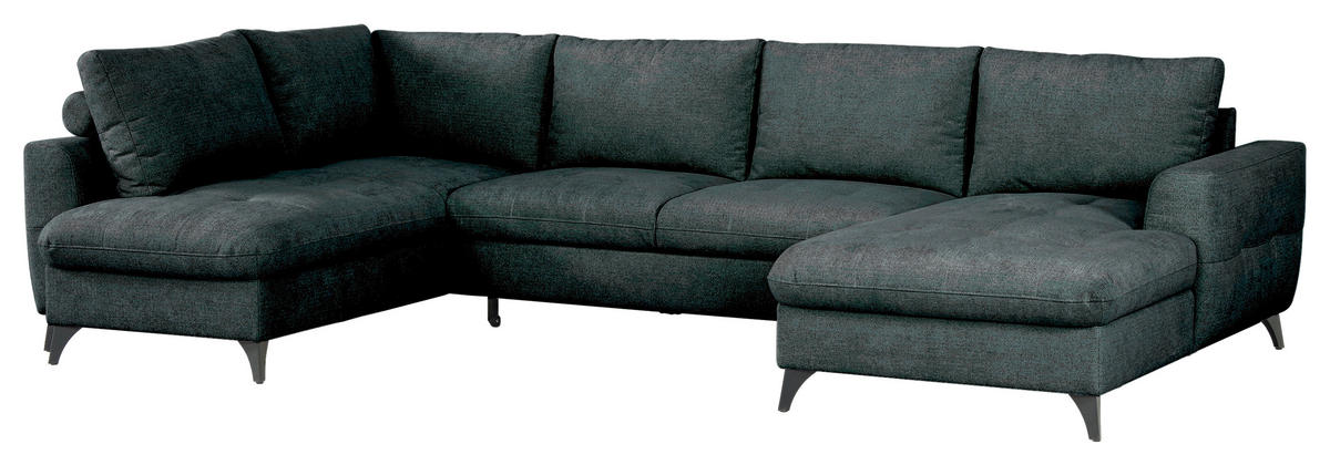 WOHNLANDSCHAFT Grau Chenille  - Schwarz/Grau, KONVENTIONELL, Textil/Metall (188/340/160cm) - Xora