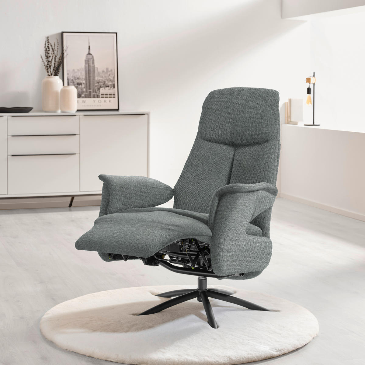 RELAXSESSEL Webstoff Relaxfunktion, Kopfteilverstellung    - Blaugrau/Schwarz, Design, Textil/Metall (73/108/86cm) - Welnova
