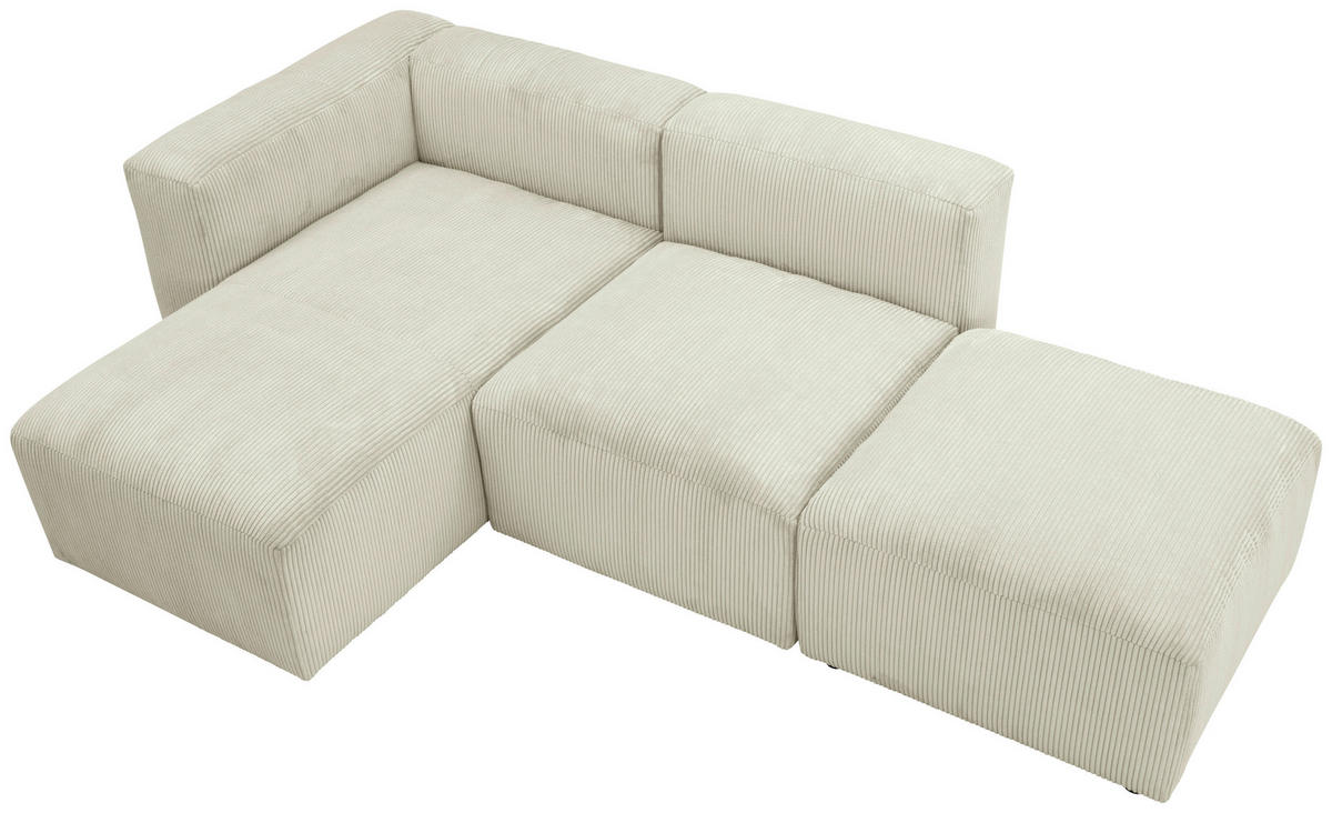 ECKSCHLAFSOFA Creme Cord  - Creme/Schwarz, Design, Kunststoff/Textil (160/250cm) - Max Winzer