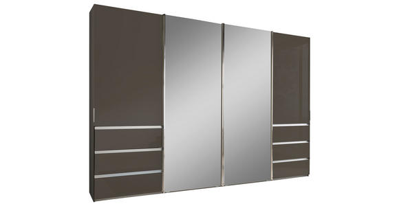 SCHWEBETÜRENSCHRANK 330/217/67 cm 4-türig Dunkelgrau  - Chromfarben/Dunkelgrau, Design, Glas/Holzwerkstoff (330/217/67cm) - Novel