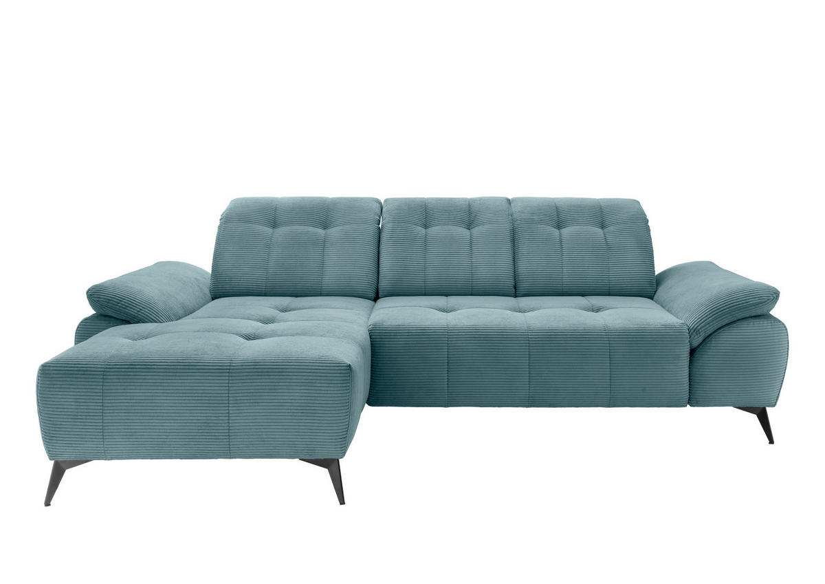 ECKSOFA FIORE in Cord Petrol Kopfteilverstellung, Sitzvorzug  180/280 cm  - Petrol/Schwarz, MODERN, Textil/Metall (180/280cm) - Livetastic