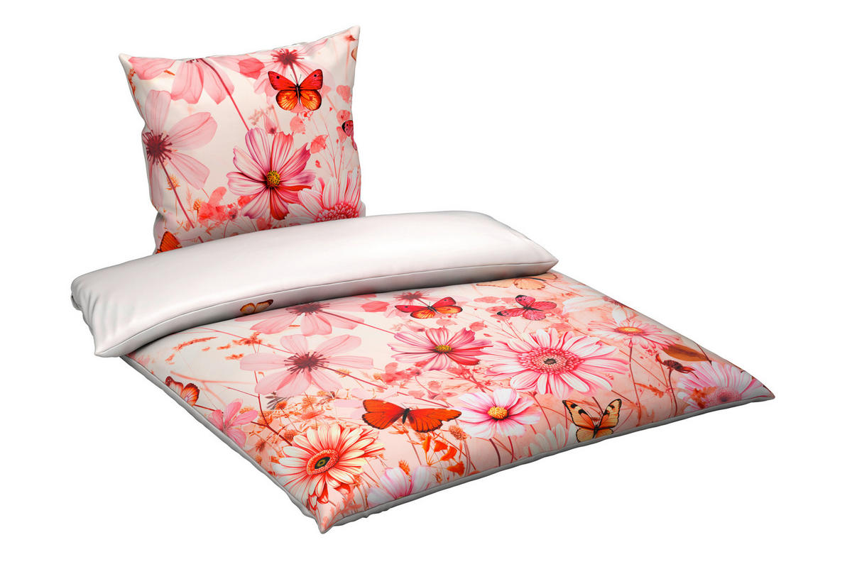 WENDEBETTWÄSCHE Satin 155/220 cm  - Rosa/Weiß, Textil (155/220cm) - Esposa