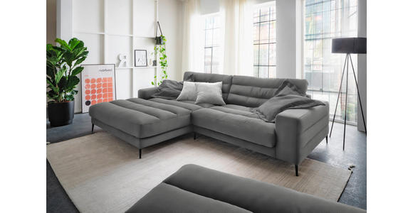 ECKSOFA in Cord Grau  - Schwarz/Grau, Design, Textil/Metall (207/296cm) - Dieter Knoll