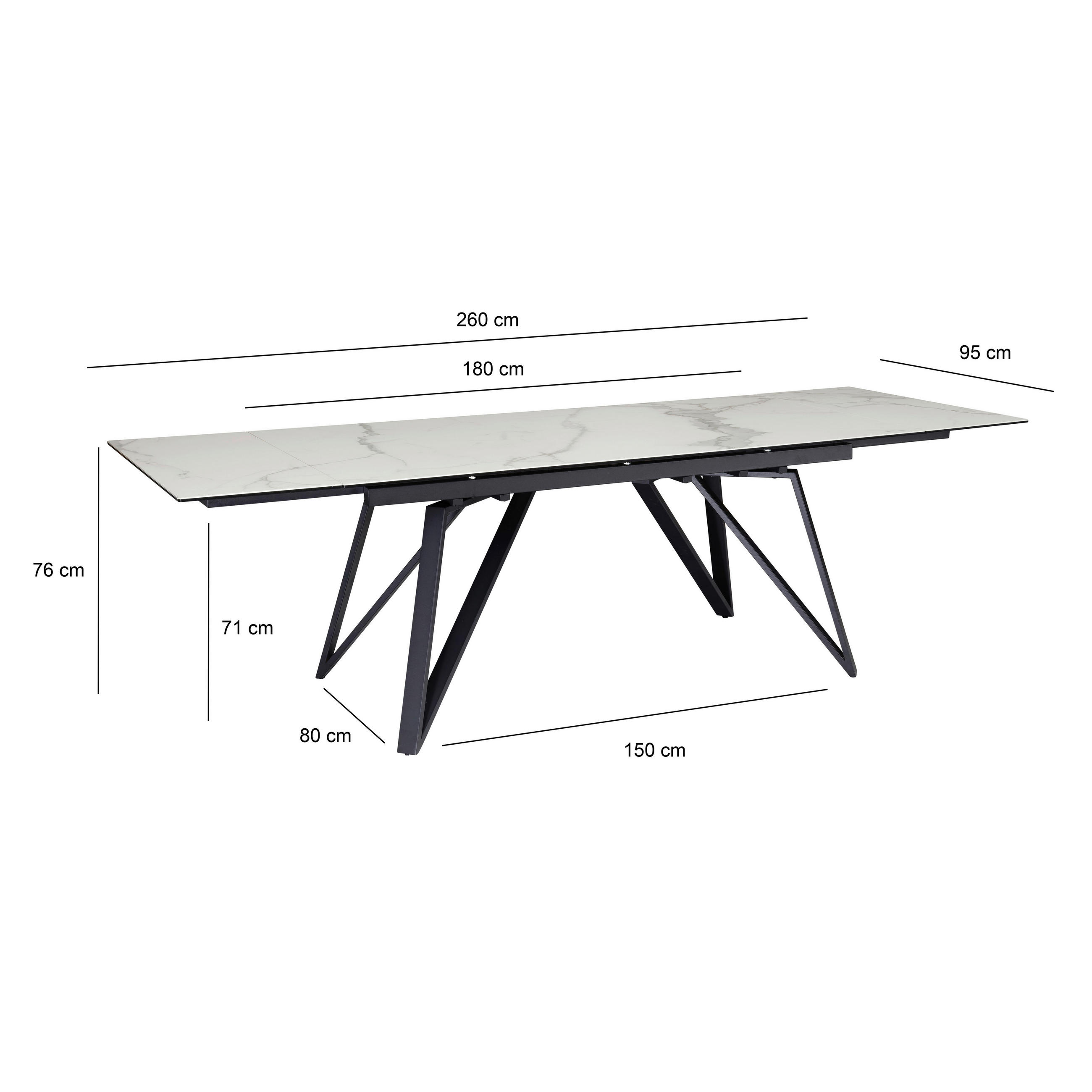 ESSTISCH Weiß rechteckig  ausziehbar  - Schwarz/Weiß, Design, Keramik/Metall (180/95/76cm) - MID.YOU