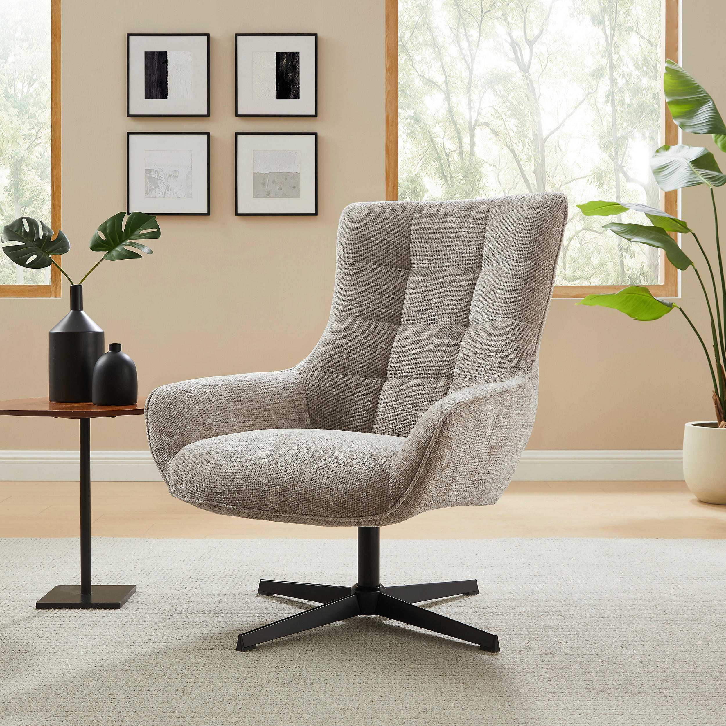 SESSEL in Chenille Hellgrau  - Hellgrau/Schwarz, MODERN, Textil/Metall (81/103/85cm) - Livetastic