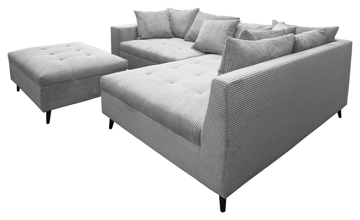 Ecksofa inkl. Hocker tekstil  svijetlo siva   - svijetlo siva/crna, Design, tekstil/drvo (247/174cm) - MID.YOU