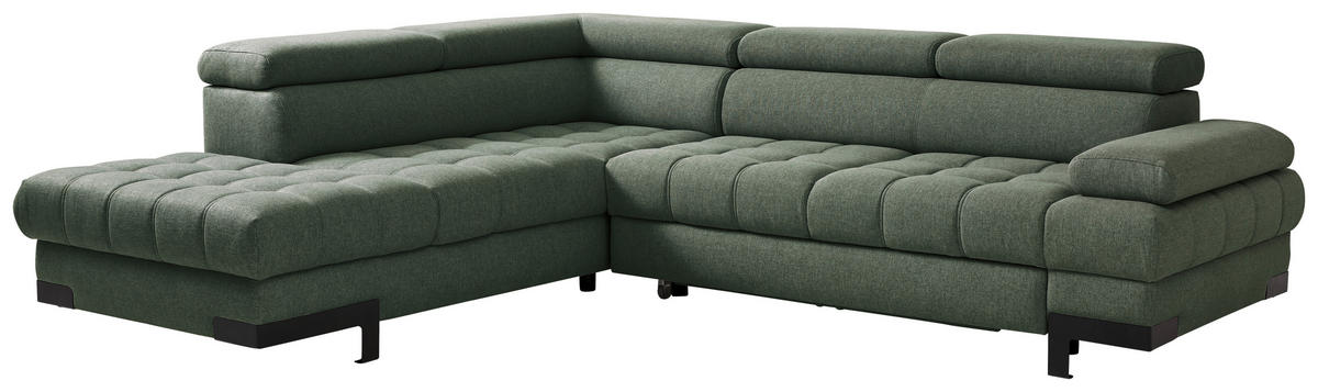 ECKSOFA in Webstoff Dunkelgrün  - Dunkelgrün/Schwarz, Design, Textil/Metall (223/263cm) - Welnova