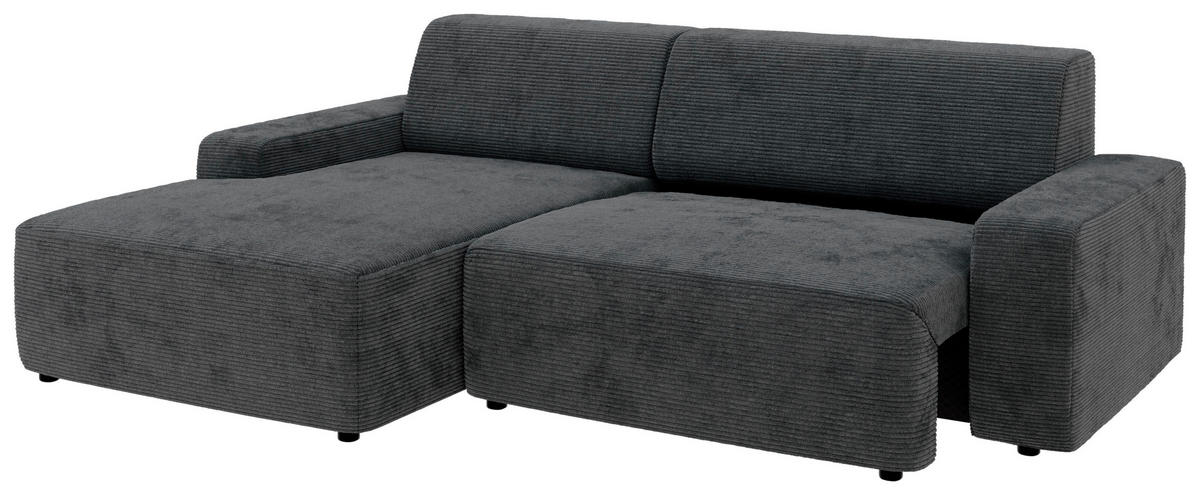 ECKSOFA in Cord Dunkelgrau  - Dunkelgrau/Schwarz, Modern, Kunststoff/Textil (162/246cm) - Trendmanufaktur
