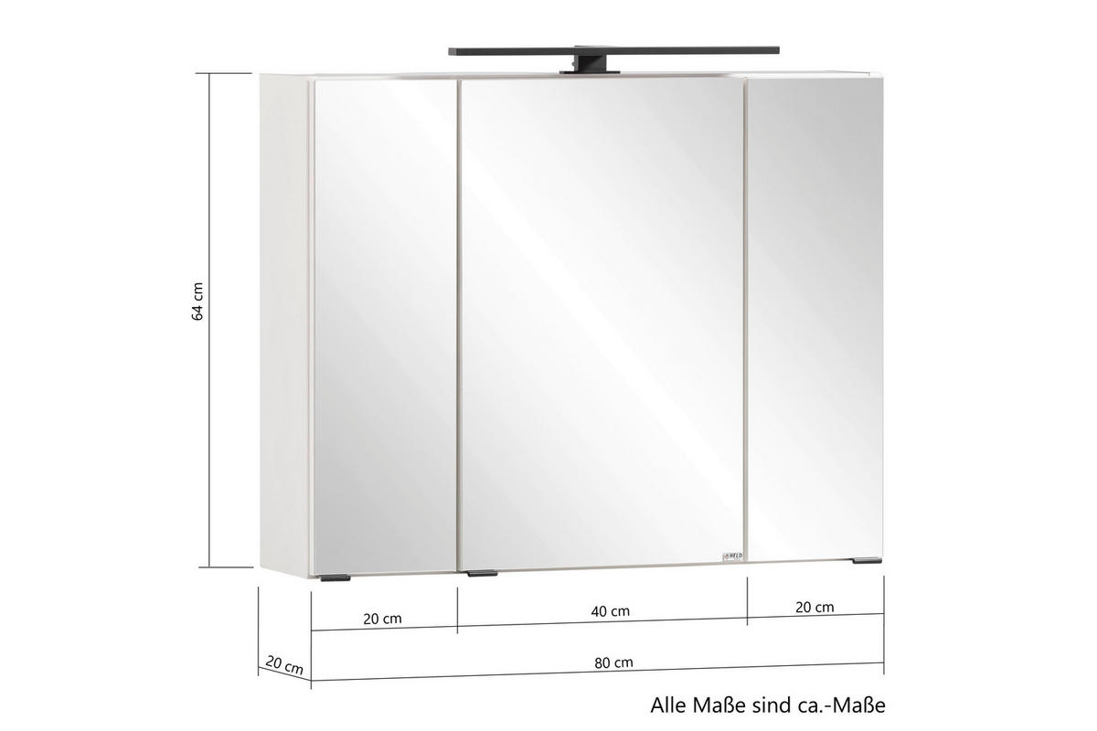 SPIEGELSCHRANK 80/64/20 cm  - Schwarz/Weiß, ROMANTIK / LANDHAUS, Glas/Holzwerkstoff (80/64/20cm) - Xora
