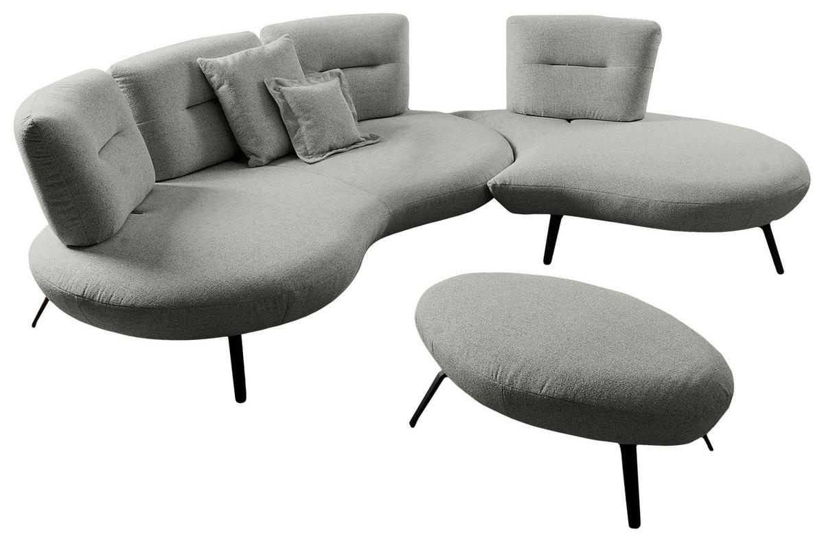 HOCKER Flachgewebe Hellgrau  - Hellgrau/Schwarz, Design, Textil/Metall (117/43/78cm) - Moderano