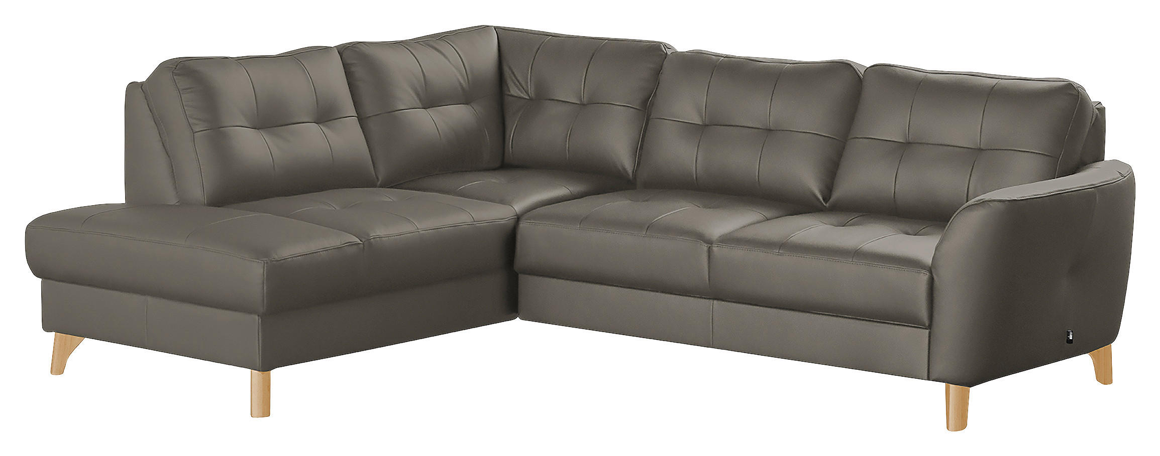 ECKSOFA in Lederlook Echtleder Schlammfarben  - Schlammfarben/Buchefarben, Design, Leder/Holz (190/236cm) - Livetastic