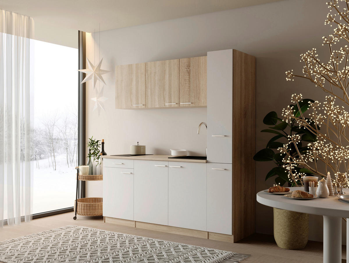 KUHINJSKI BLOK - barve hrasta/bela, Design, umetna masa/leseni material (180cm) - Respekta