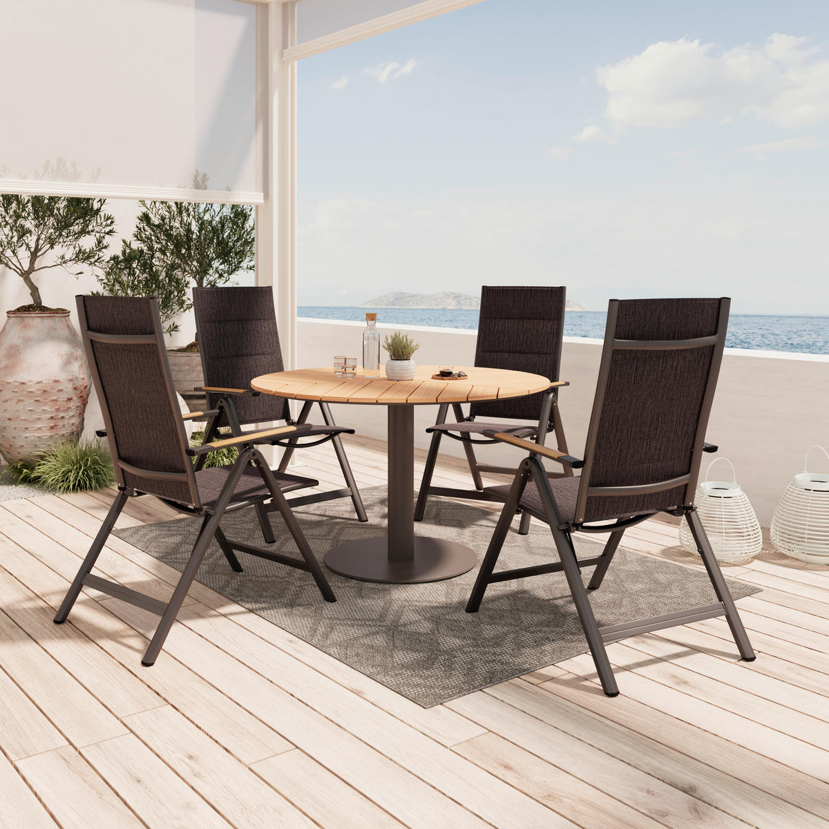 ZÁHRADNÝ STÔL, kov, plast, 120/74/120 cm - čierna/prírodná farba, Modern, kov/plast (120/74/120cm) - Ambia Garden