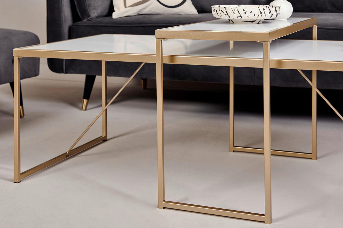 COUCHTISCHSET 120/70/52 cm rechteckig Weiß, Goldfarben  - Goldfarben/Weiß, KONVENTIONELL, Holzwerkstoff/Metall (120/70/52cm) - Livetastic