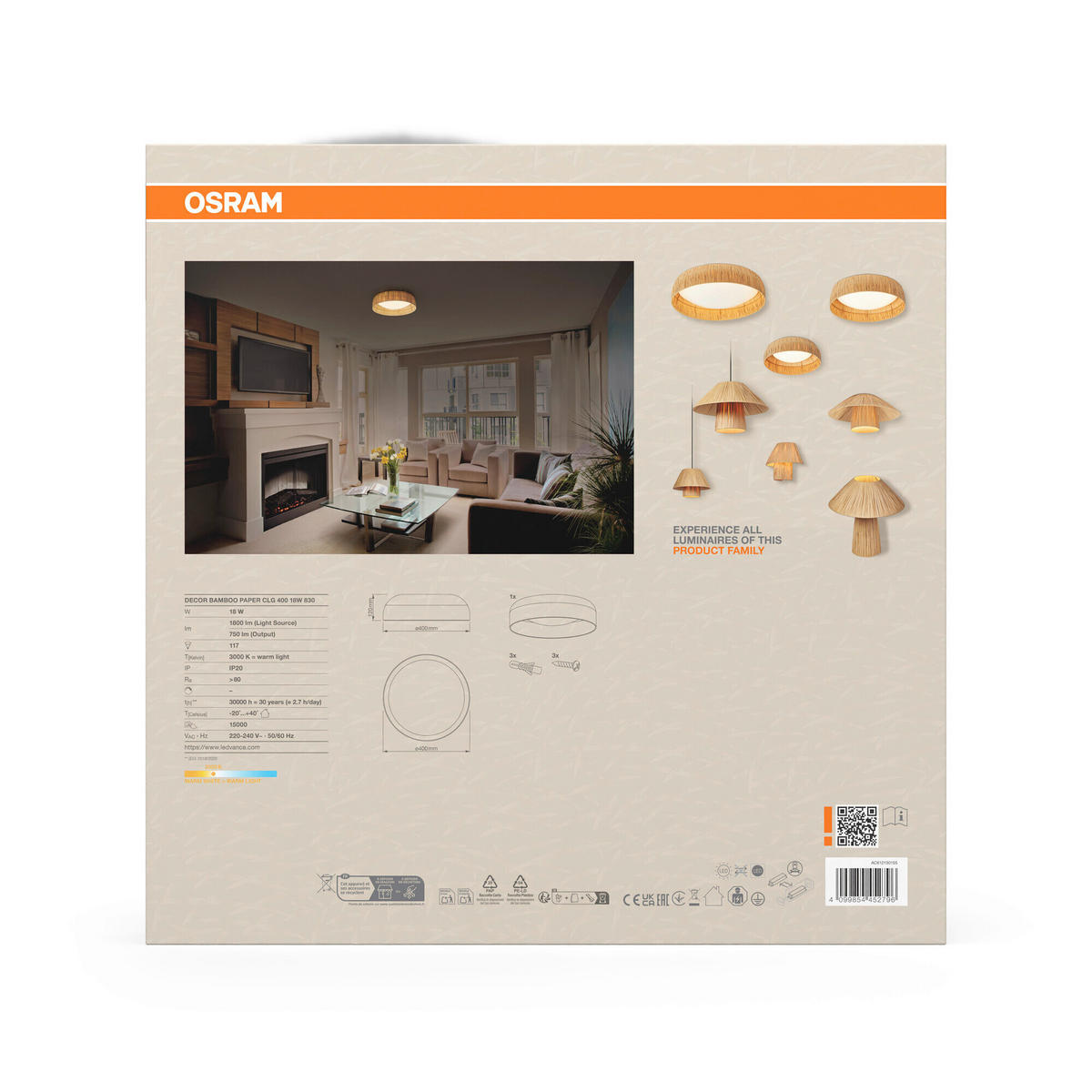 LED-DECKENLEUCHTE 40/12 cm   - Hellbraun, Natur, Naturmaterialien/Metall (40/12cm) - Osram