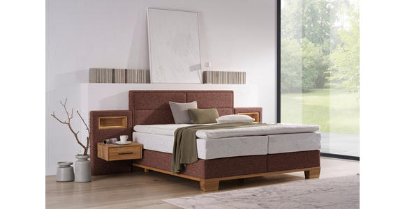 BOXSPRINGBETT 160/200 cm in Eichefarben, Dunkelrot - Eichefarben/Dunkelrot, Natur, Holz/Textil (160/200cm) - Valnatura