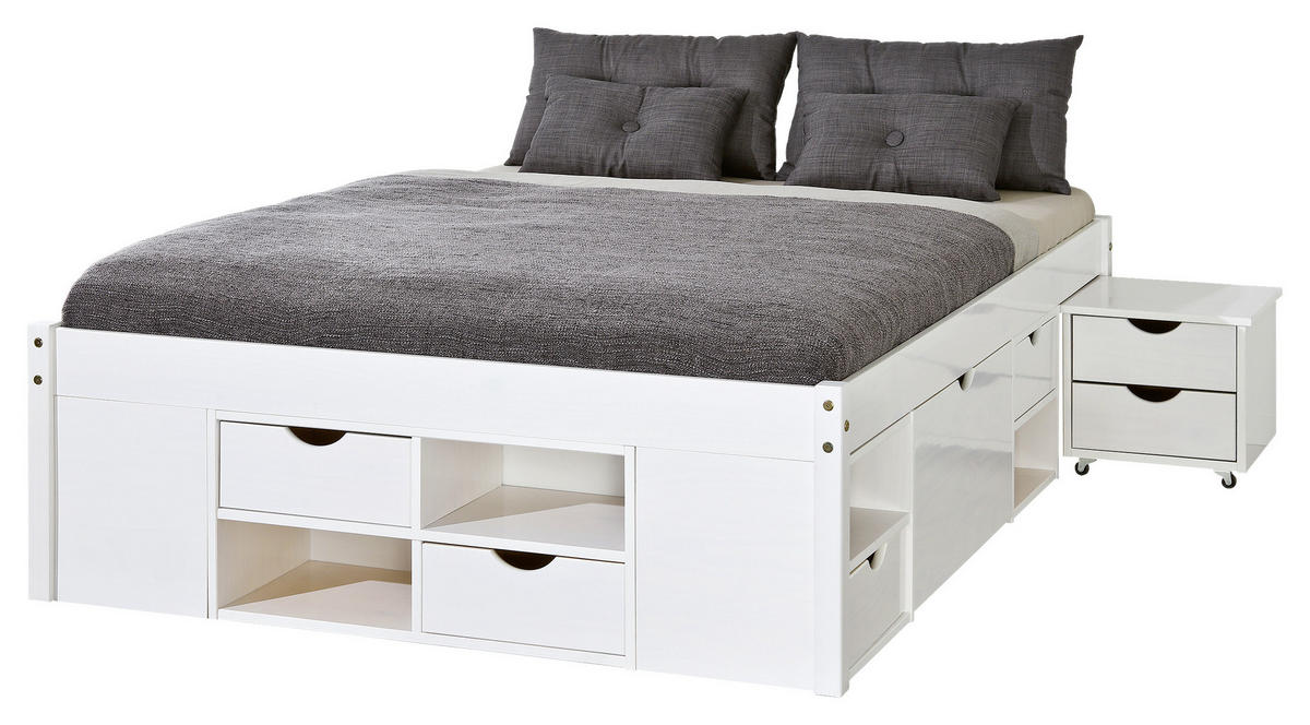 STAURAUMBETT 140/190 cm  in Weiss   - Weiss/Naturfarben, Modern, Holz (140/190cm) - MID.YOU