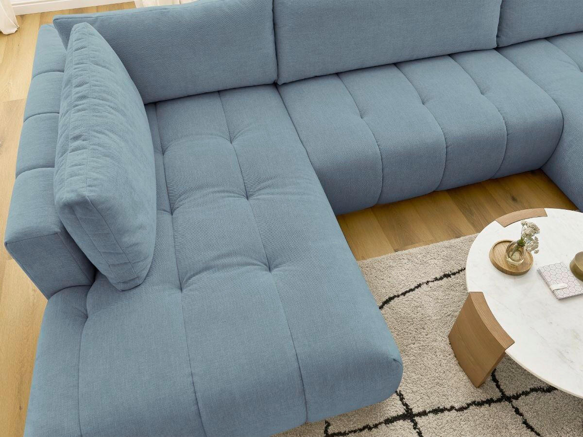 WOHNLANDSCHAFT  FUJI  Hellblau Leinenoptik  - Schwarz/Hellblau, MODERN, Kunststoff/Textil (204/377/160cm)