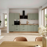 KÜCHENBLOCK Senso 330 cm  in Eichefarben, Olivgrün  - Eichefarben/Schwarz, MODERN, Holzwerkstoff/Metall (330cm) - Nobilia