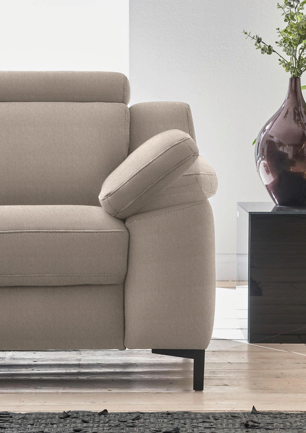 3-SITZER-SOFA in Chenille Greige  - Greige/Schwarz, Design, Textil/Metall (230/104/104cm) - Valdera