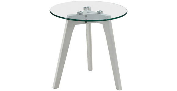 BEISTELLTISCHSET Eiche massiv rund Klar, Weiß  - Klar/Weiß, Design, Glas/Holz (50/40/50/40/45/40cm) - Carryhome