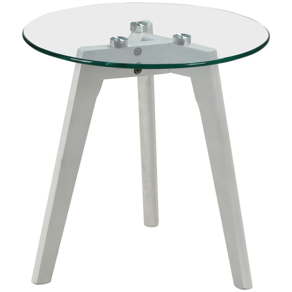 Thumbnail - Carryhome Beistelltischset, Klar, Weiß, Holz, Glas, 2-teilig, Eiche, massiv, rund, Stativgestell, 40x50x50 cm, Wohnzimme...
