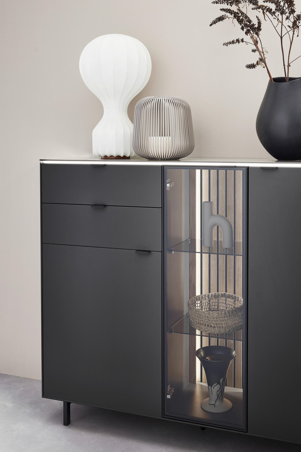 HIGHBOARD RIANI 141,2/120,1/40 cm 2 Schublade(n)  - Anthrazit/Schwarz, Design, Glas/Holz (141,2/120,1/40cm) - Dieter Knoll