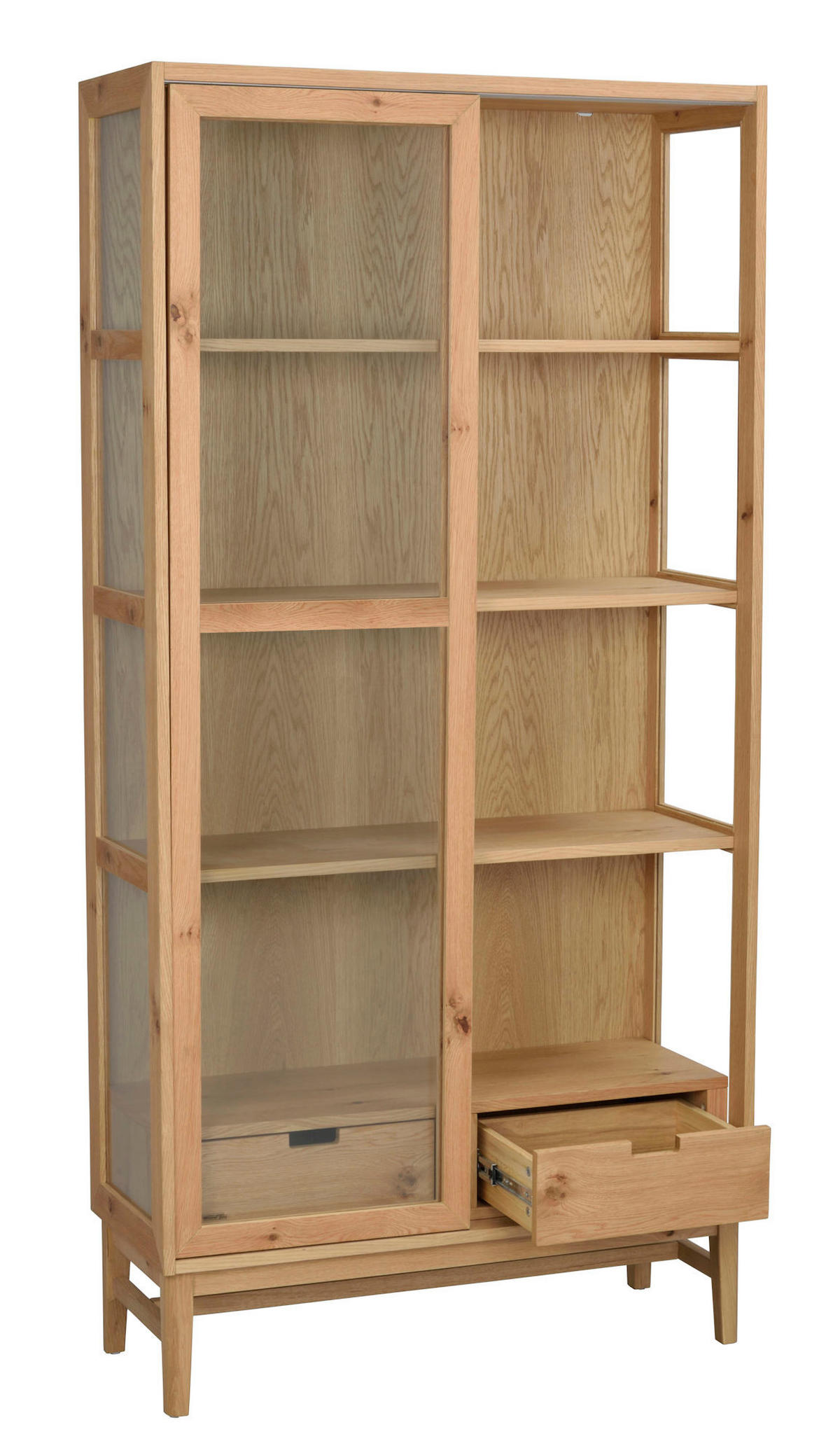 VITRINSKÅP  i faner, delar i massivt trä ek ekfärgad, transparent  - svart/ekfärgad, Modern, metall/trä (100/203/40cm) - Rowico