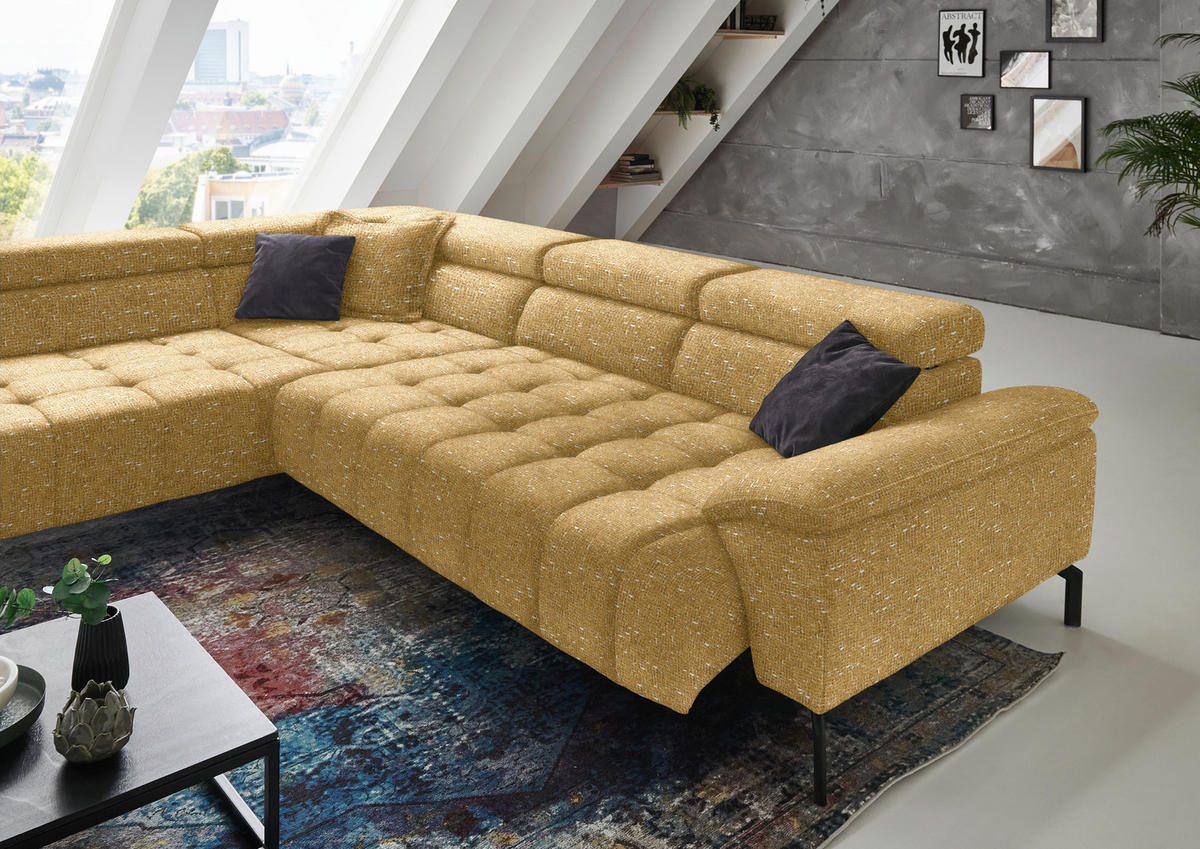 ECKSOFA in Chenille Currygelb  - Currygelb/Schwarz, Design, Textil/Metall (222/323cm) - Beldomo Style