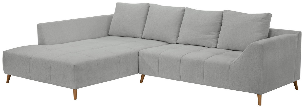 ECKSOFA Grau Flachgewebe  - Buchefarben/Grau, KONVENTIONELL, Holz/Textil (202/306cm) - Carryhome
