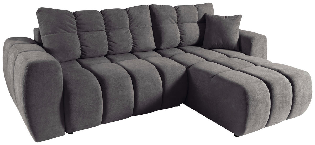 ECKSOFA FERANO Grau Velours  - Schwarz/Grau, Design, Kunststoff/Textil (253/172cm) - Livetastic
