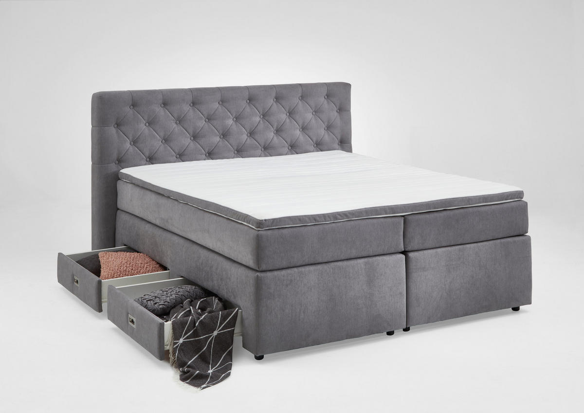 POSTEL BOXSPRING, 160/200 cm, šedá - šedá/černá, Moderní, textil/plast (160/200cm) - MID.YOU