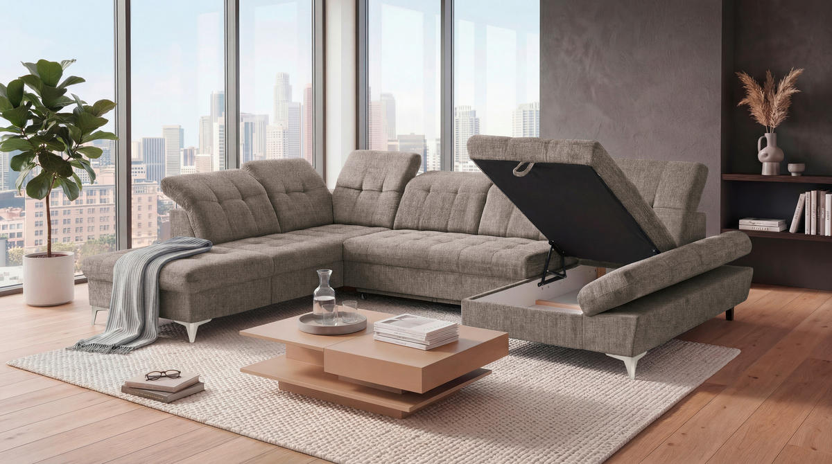 WOHNLANDSCHAFT Mikrovelours Braun  - Kaschmir/Braun, Modern, Kunststoff/Textil (245/348/168cm) - MID.YOU