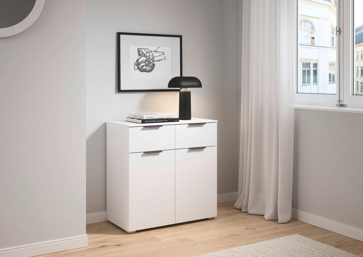 KOMMODE 80/81/42 cm Weiss  - Weiss/Alufarben, Modern, Holzwerkstoff (80/81/42cm) - Rauch Möbel