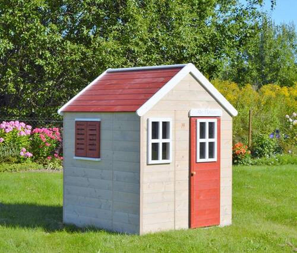 SPIELHAUS 120/155/120 cm  - Rot/Naturfarben, KONVENTIONELL, Holz (120/155/120cm) - Ambia Garden