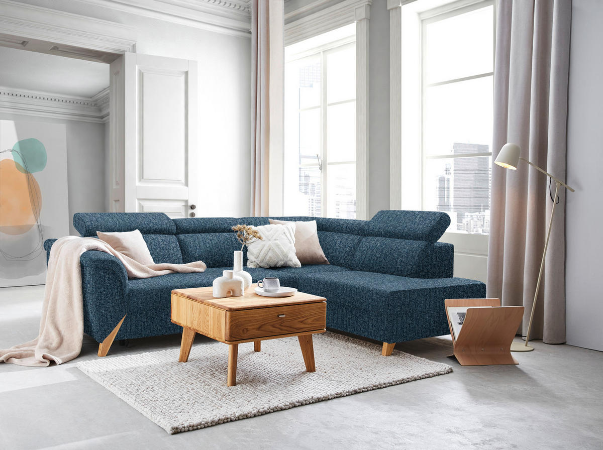 ECKSOFA  in Struktur Blau  265/200 cm  - Blau/Naturfarben, KONVENTIONELL, Holz/Textil (265/200cm) - Stylife