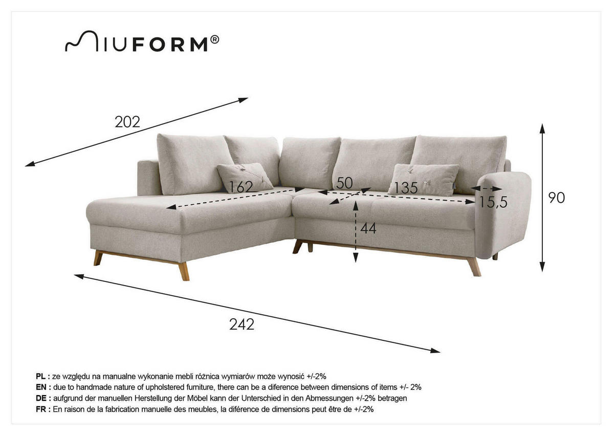 Colțar, textil, teracotă, 202/242 cm - teracotă/culoare natur, lemn/textil (202/242cm) - MID.YOU