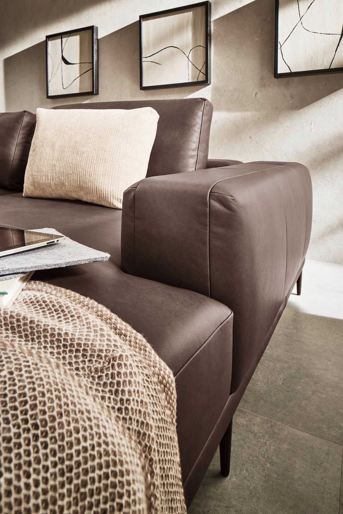 ECKSOFA in Echtleder Dunkelbraun  - Dunkelbraun/Schwarz, Design, Leder/Metall (304/201cm) - Emilio Belluti