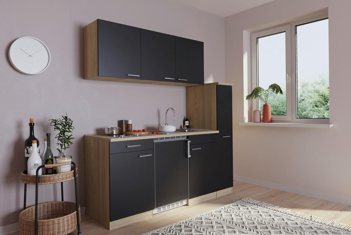 MODULKÖK 180 cm   i svart  - aluminiumfärg/svart, Basics, trämaterial/plast (180cm) - Respekta