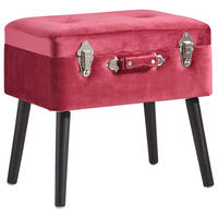 HOCKER Samt Kiefer Schwarz, Bordeaux  - Bordeaux/Schwarz, Trend, Holz/Textil (50/46/35cm) - Xora
