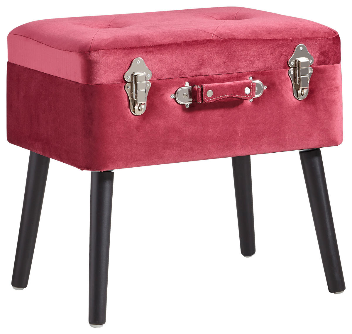 HOCKER Samt Kiefer Schwarz, Bordeaux  - Bordeaux/Schwarz, Trend, Holz/Textil (50/46/35cm) - Xora